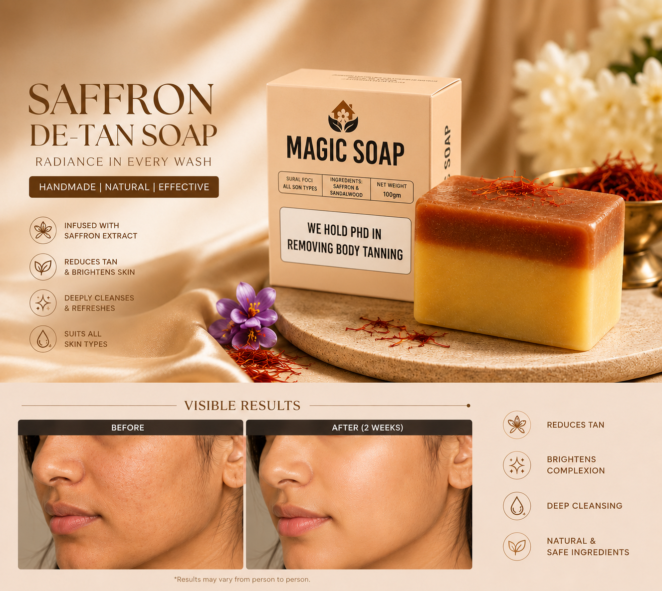 OZIRO Saffron De-Tan Soap (Buy 1 Get 1 Free)